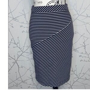 Banana Republic Navy White Stripe Pencil Skirt 4 Petite Asymmetrical Wrap Knit‎